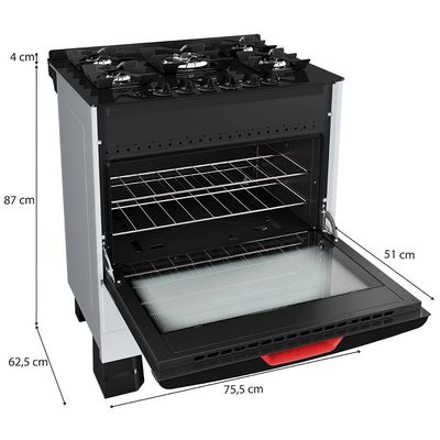 Fogão Mueller 5 Bocas Branco Com Mesa De Vidro E Tripla Chama MFV5BF