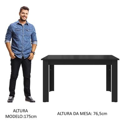 Mesa De Jantar Retangular Com Tampo De Vidro Preto 5231 Madesa Preto