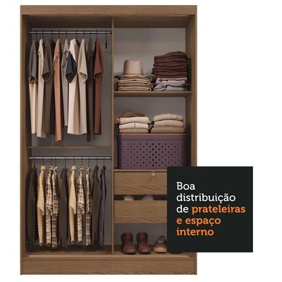 Guarda-roupa 2 Portas De Correr Com Espelho Rustic Max Madesa Rustic