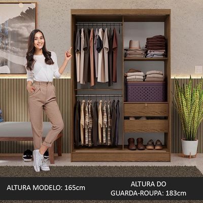 Guarda-roupa 2 Portas De Correr Com Espelho Rustic Max Madesa Rustic
