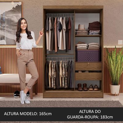 Guarda-roupa 2 Portas De Correr De Espelho Rustic Max Madesa Rustic