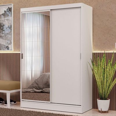 Guarda-roupa 2 Portas De Correr Com Espelho Branco Max Madesa Branco