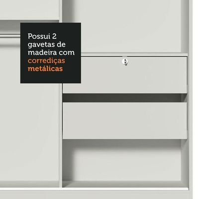 Guarda-roupa 2 Portas De Correr Com Espelho Branco Max Madesa Branco