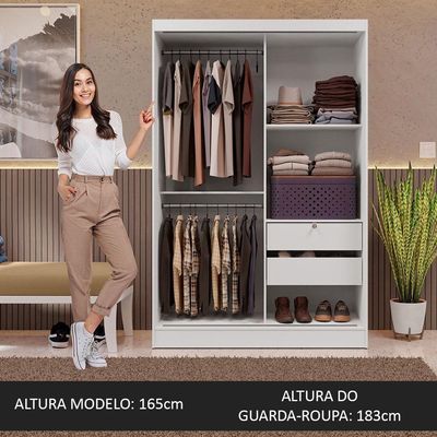 Guarda-roupa 2 Portas De Correr Com Espelho Branco Max Madesa Branco