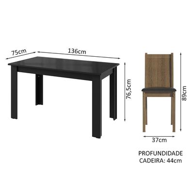 Conjunto Sala De Jantar Mesa Tampo De Vidro 4 Cadeiras Preto/rustic Kiara Madesa Preto/rustic