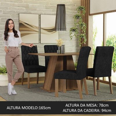 Conjunto Sala De Jantar Mesa Tampo De Madeira 4 Cadeiras Gisele Madesa Rustic/oxford