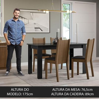 Conjunto Sala De Jantar Mesa Tampo De Vidro 4 Cadeiras Preto/rustic Kiara Madesa Preto/rustic