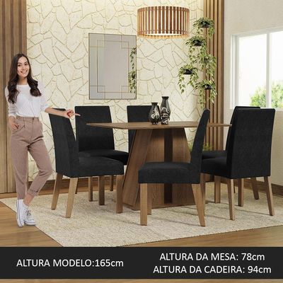 Conjunto Sala De Jantar Mesa Tampo De Madeira 6 Cadeiras Cheryl Madesa Rustic/oxford