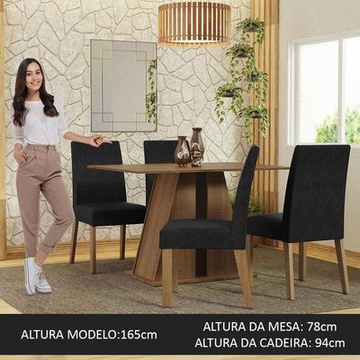 Conjunto Sala De Jantar Mesa Tampo De Madeira 4 Cadeiras Agnes Madesa Rustic/oxford