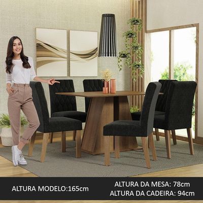 Conjunto Sala De Jantar Mesa Tampo De Madeira 6 Cadeiras Rustic-oxford Fabiana Madesa Rustic-oxford