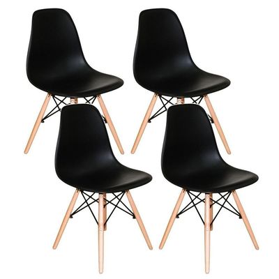 Conjunto Kit 4 Cadeiras Eiffel Eames Preta + 1 Mesa Eames 80cm Preta Base Madeira Sala Cozinha