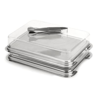 Conjunto Porta Frios 3 Peças Geladeira Inox Com Pinça Inox