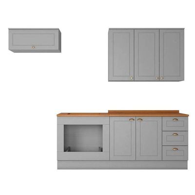 Cozinha Completa Americana (2 Aéreos, 2 Balcões, 2 Complementos) 6 Peças Cinza - Henn