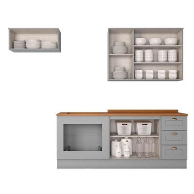 Cozinha Completa Americana (2 Aéreos, 2 Balcões, 2 Complementos) 6 Peças Cinza - Henn