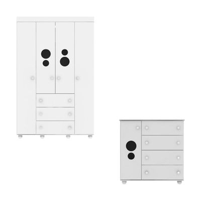 Kit Guarda-roupas Infantil 4 Portas 3 Gavetas E Cômoda 1 Porta 4 Gavetas Mp4209 Branco Branco