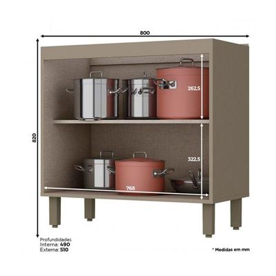 Balcão Para Cozinha 2 Portas Henn 80 Cm Duna/Cristal