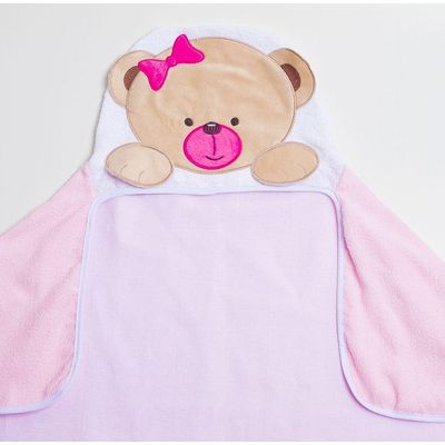 Toalha De Banho Felpuda Ursinho Rosa Com Capuz - Papi