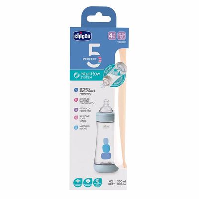 Mamadeira Perfect 5 300ML Fluxo Rápido Chicco Azul