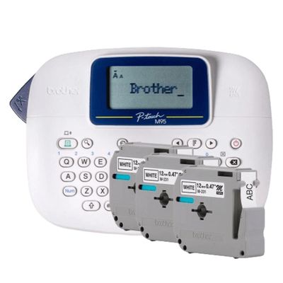 Rotulador Brother Eletronico Portatil Branco com 3 Fitas - PTM95WTBP