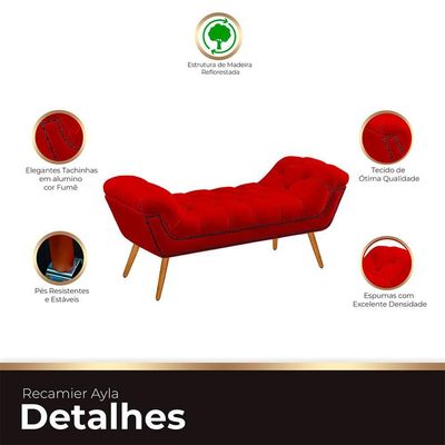 Recamier Estofada Casal Queen Ayla Veludo Cor Vermelho