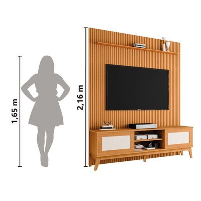 Rack Bancada Cairo Com Painel Para Tv Até 75 Polegadas Egeo Cedro Ripado Impressão 3d Edn Cedro