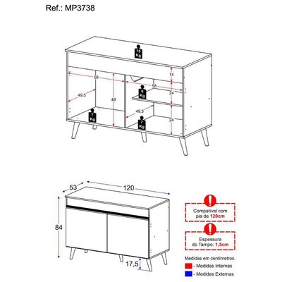 Balcão Cozinha Gabinete Pia 120 Cm 2 Portas Veneza Multimóveis Mp3738 Preto/preto
