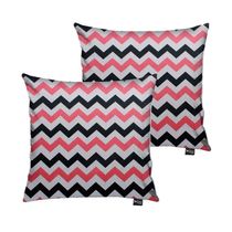 Kit 02 Capas para Almofada Tecido Zig Zag Preto e Rosa