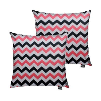 Kit 02 Capas para Almofada Tecido Zig Zag Preto e Rosa