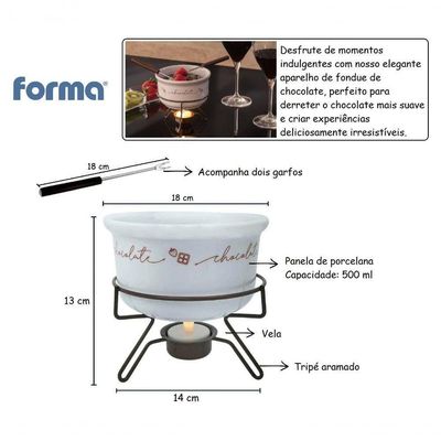 Conjunto Aparelho De Fondue Chocolate Porcelana Casal 5 Peças Doce Frutas Cerâmica