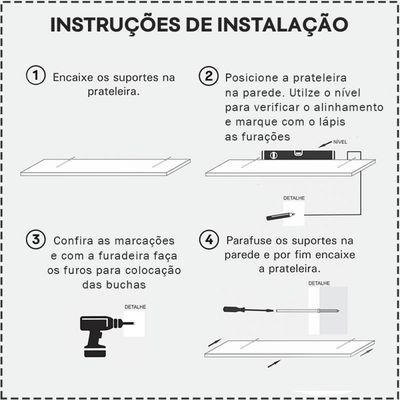 Kit 4 Prateleiras U 40 x 20cm Vermelha Suporte Invisível