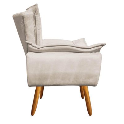 Poltrona Opala Suede Bege Pés Palito Castanho D´rossi