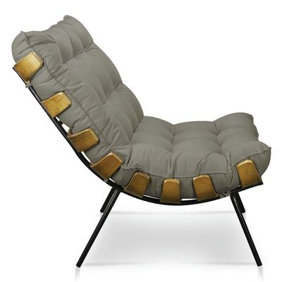 Kit Poltrona e Puff Costela Suede Marrom Rato Base Metal