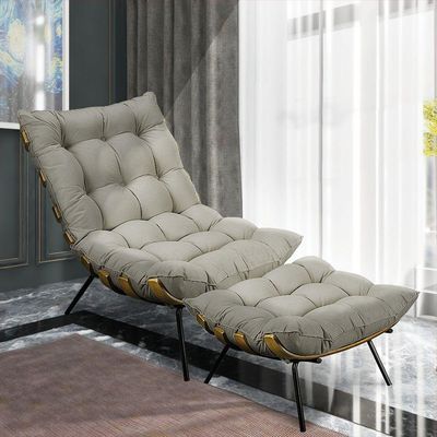 Kit Poltrona e Puff Costela Suede Marrom Rato Base Metal