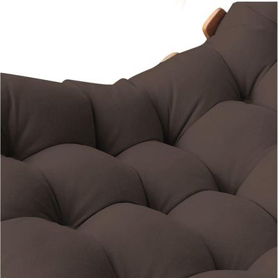 Poltrona Giratória Costela Suede Base Madeira Marrom