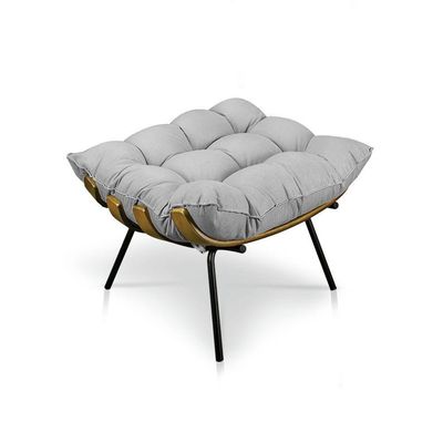 Puff Costela Suede Cinza Base Metal