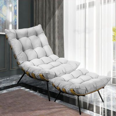 Puff Costela Suede Cinza Base Metal