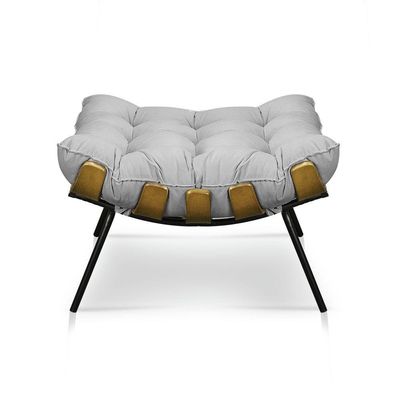 Puff Costela Suede Cinza Base Metal