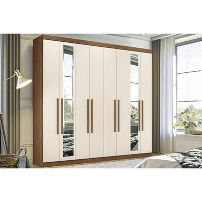 Guarda Roupa Casal 8 Portas e 4 Gavetas c/ Espelho 8.4 Master New jatoba/Areia - Santos Andirá
