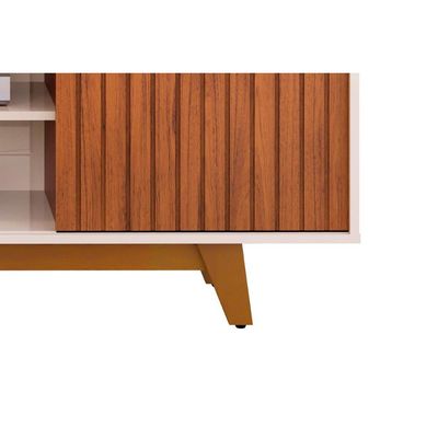 Rack Bancada p/TV até 60 Polegadas Flat Ripado c/ Nichos e Pés 150x60cm Cedro/Bali - DJ Móveis