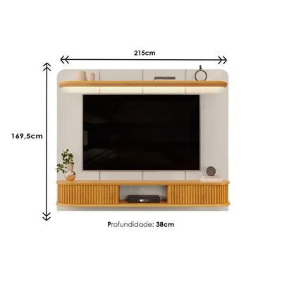 Painel Home p/TV até 75 Polegadas Capri 100% MDF c/ Led e Bancada 215x170cm Bali/Cedro - DJ Móveis