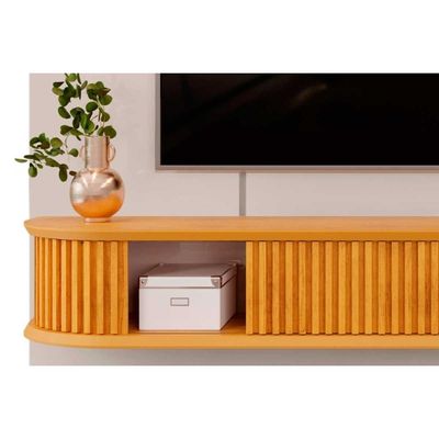 Painel Home p/TV até 75 Polegadas Capri 100% MDF c/ Led e Bancada 215x170cm Bali/Cedro - DJ Móveis