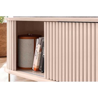 Rack Bancada p/TV até 75 Pol Atlas 100% MDF c/ Ripado e Pés 218x62cm Off White - DJ Móveis