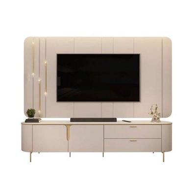 Rack Bancada c/Painel p/TV até 75 Polegadas Celine 100% MDF Led 241x189cm Bali/Cedro - DJ Móveis