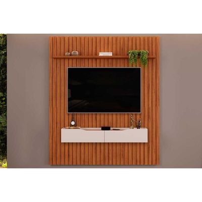 Rack Bancada c/Painel p/TV até 65 Polegadas Pratic Ripado Prateleira 183x240cm Freijo - DJ Móveis