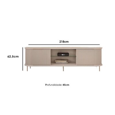 Rack Bancada p/TV até 75 Pol Atlas 100% MDF c/ Ripado e Pés 218x62cm Cedro - DJ Móveis