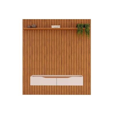 Rack Bancada c/Painel p/TV até 65 Polegadas Pratic Ripado Prateleira 183x240cm Cedro - DJ Móveis