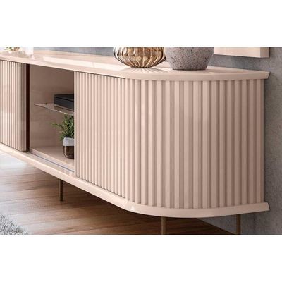 Rack Bancada p/TV até 75 Pol Atlas 100% MDF c/ Ripado e Pés 218x62cm Cedro - DJ Móveis