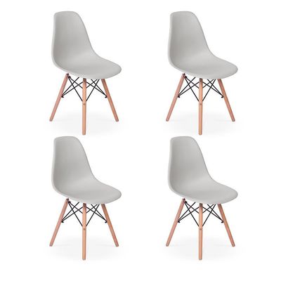 4 Cadeiras Charles Eames Eiffel Wood Base Madeira Cinza