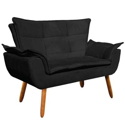 Kit 01 Namoradeira E 02 Poltronas Opala Suede Preto