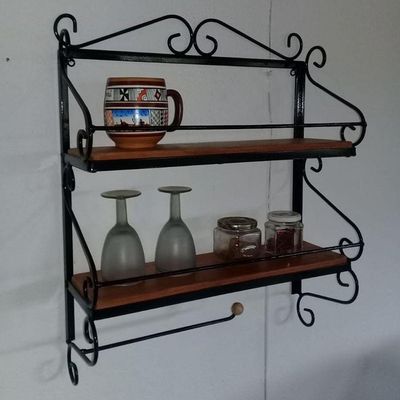 Prateleira Porta Condimentos Rústica De Ferro E Madeira Artesanal